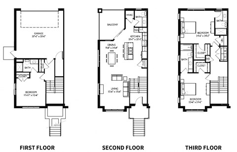 three floor plan of a house with different views of the floors